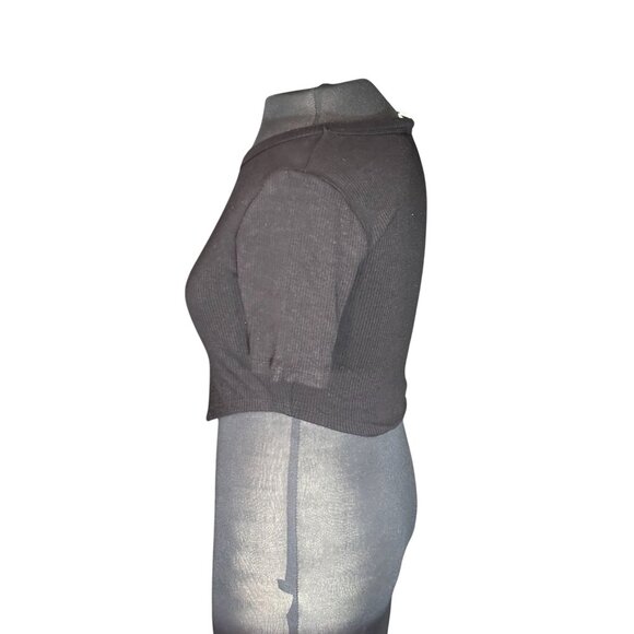 Womens Black Ribbed Crop Top With Asymmetric Hem By Hashtag Size M - Picture 4 of 6